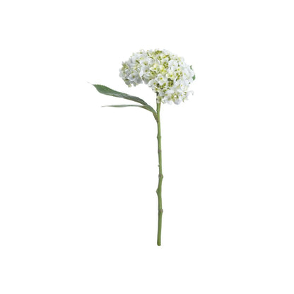 Artificial White Mophead Hydrangea Stem with Full Rounded Bloom & Realistic Green Foliage – Lifelike Faux White Hydrangea Flower 48cm – Full Stem View | Click Style
