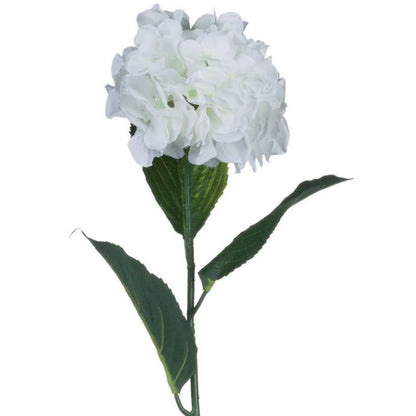 Artificial White Schneeball Hydrangea with Long Stem & Compact Bloom – Realistic Faux Hydrangea Flower with Green Foliage 71cm – Compact White Bloom & Green Foliage Detail | Click Style