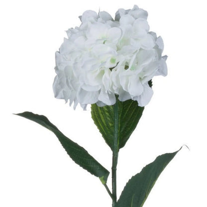Artificial White Schneeball Hydrangea with Long Stem & Compact Bloom – Realistic Faux Hydrangea Flower with Green Foliage 71cm – White Schneeball Bloom & Long Green Leaves | Click Style