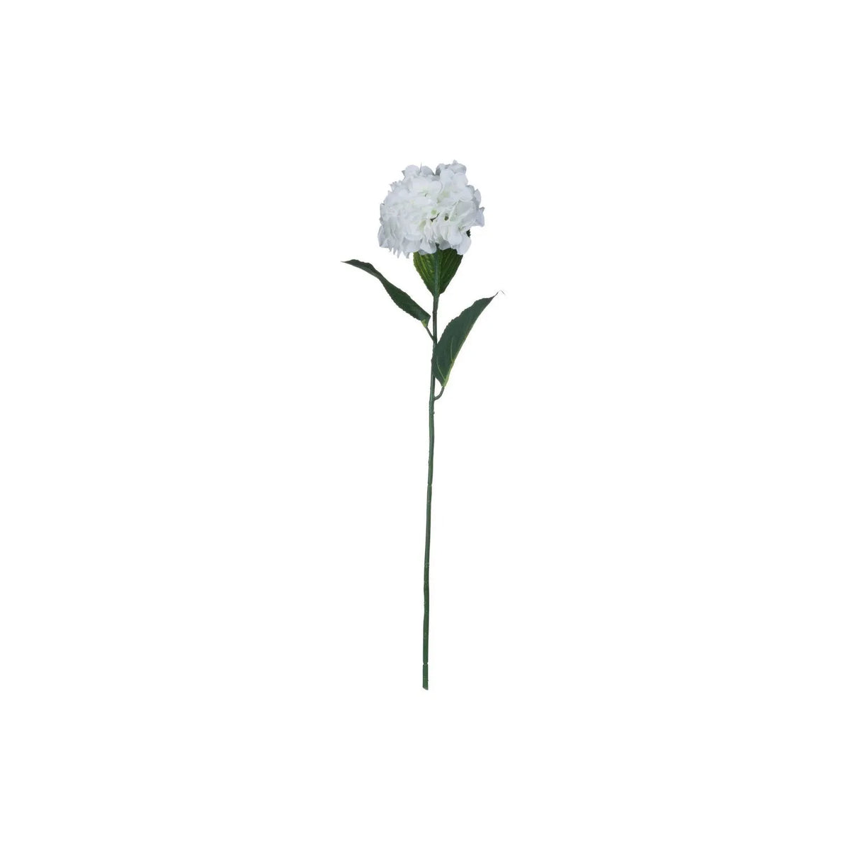 Artificial White Schneeball Hydrangea with Long Stem & Compact Bloom – Realistic Faux Hydrangea Flower with Green Foliage 71cm – Full Stem View | Click Style