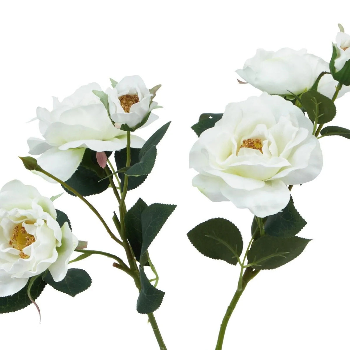 Artificial White Tea Rose Stem with Open Blooms & Rosebud – Lifelike White Faux Rose Flowers with Realistic Green Foliage 60cm – Multiple Stems Showing Open Blooms Rosebuds & Realistic Green Foliage | Click Style