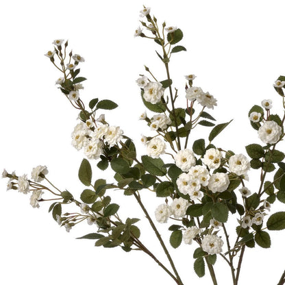 Artificial White Wild Meadow Rose Spray with Long Stem Multiple Blooms & Rosebuds – Lifelike White Faux Rose Flowers with Realistic Green Foliage 74cm – Multiple Stems Showing White Blooms Rosebuds & Branching Foliage | Click Style