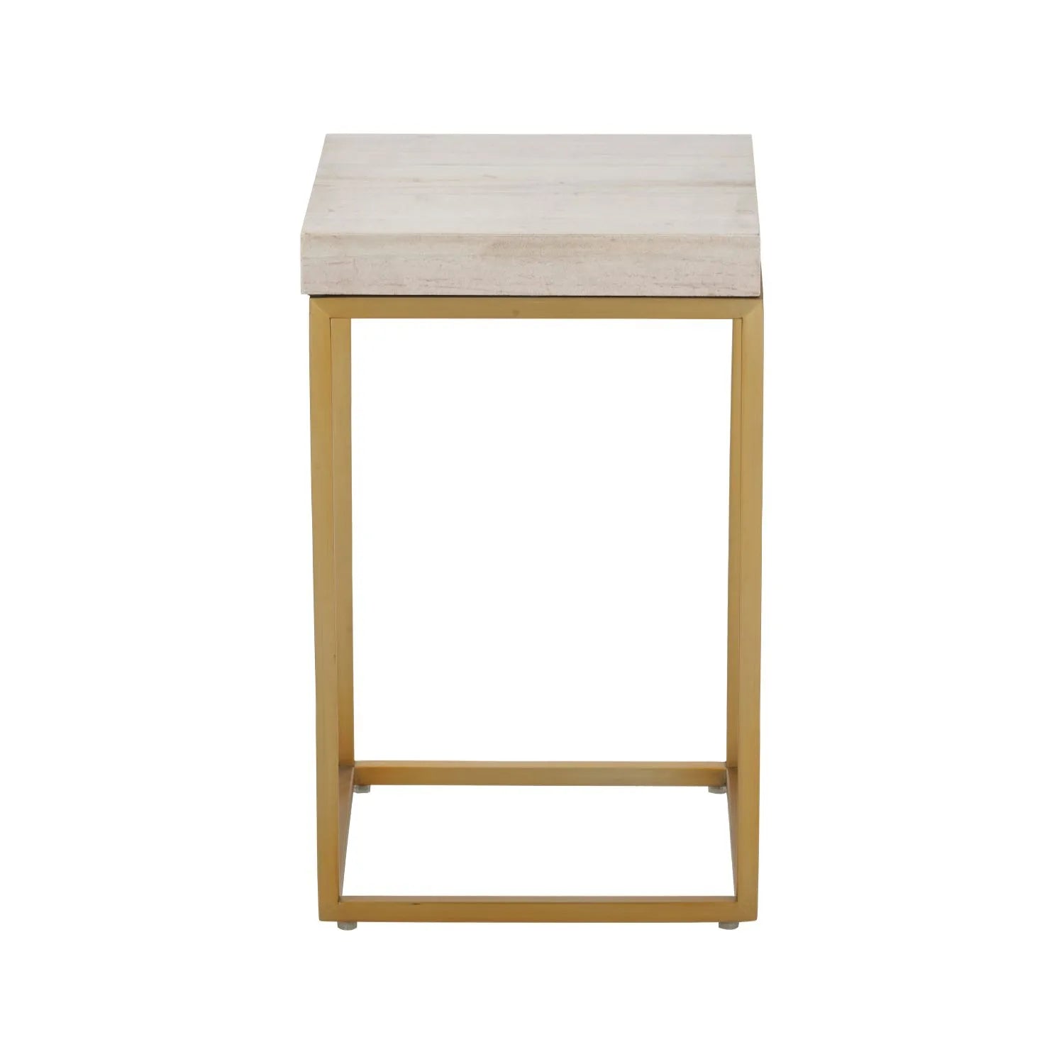 Beige Polished Granite Square Side Table With Burnished Gold Metal Legs – Modern Stone-Top Occasional Table 48x30x30cm | Click Style