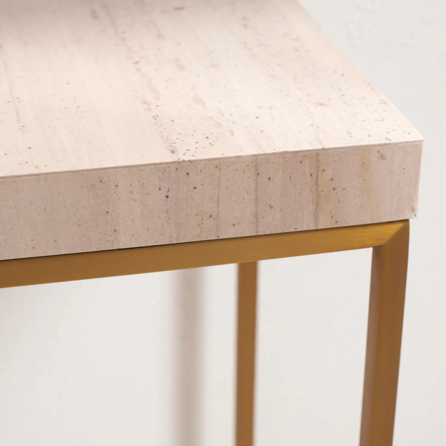 Beige Polished Granite Square Side Table With Burnished Gold Metal Legs – Modern Stone-Top Occasional Table 48x30x30cm | Click Style