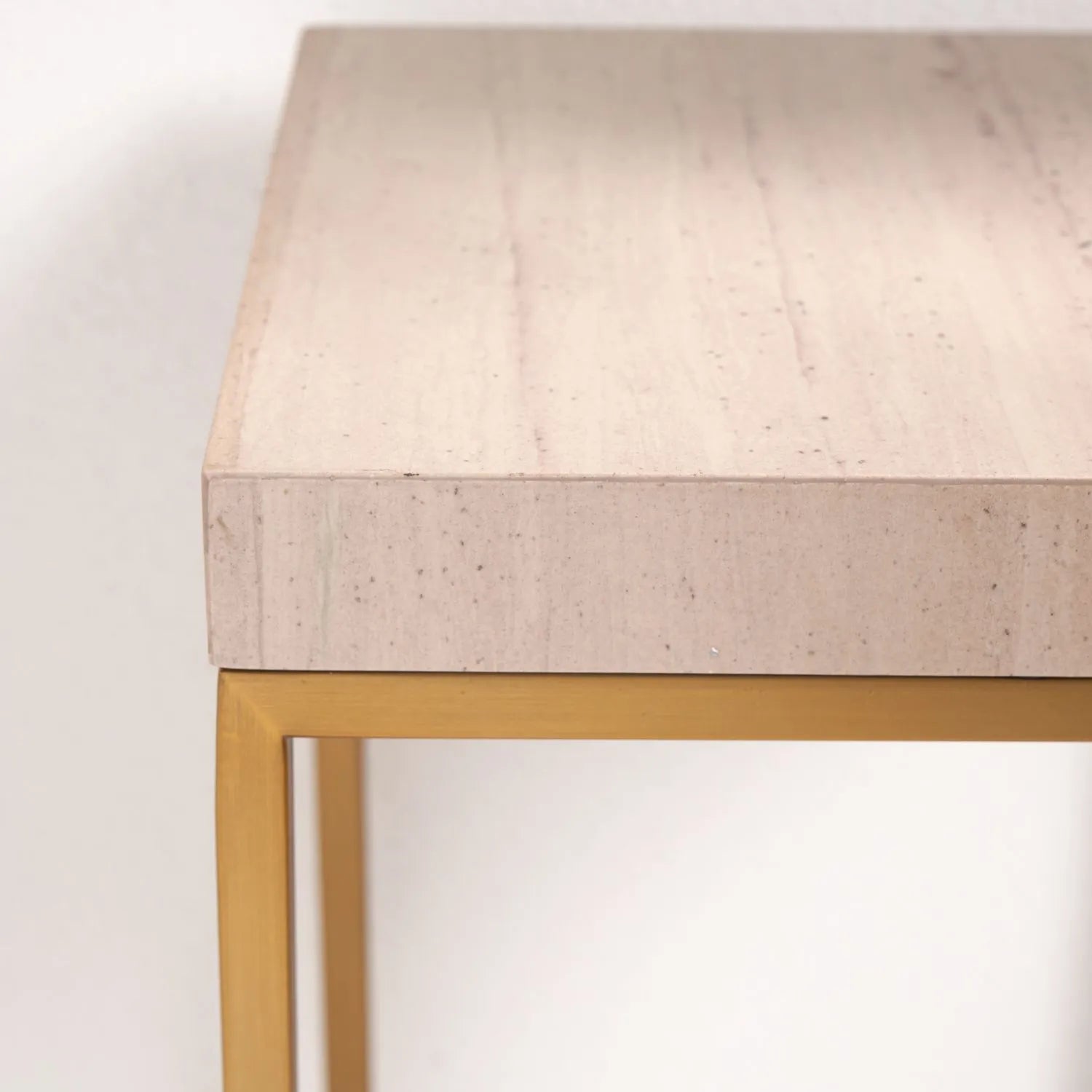 Beige Polished Granite Square Side Table With Burnished Gold Metal Legs – Modern Stone-Top Occasional Table 48x30x30cm | Click Style