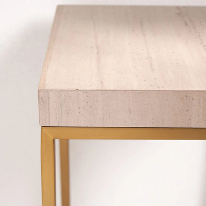 Beige Polished Granite Square Side Table With Burnished Gold Metal Legs – Modern Stone-Top Occasional Table 48x30x30cm | Click Style