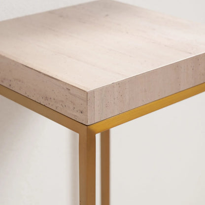 Beige Polished Granite Square Side Table With Burnished Gold Metal Legs – Modern Stone-Top Occasional Table 48x30x30cm | Click Style
