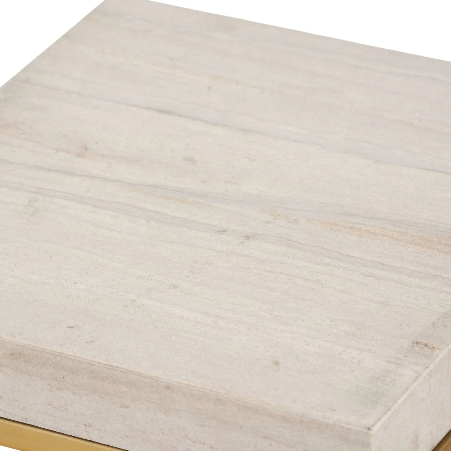 Beige Polished Granite Square Side Table With Burnished Gold Metal Legs – Modern Stone-Top Occasional Table 48x30x30cm | Click Style