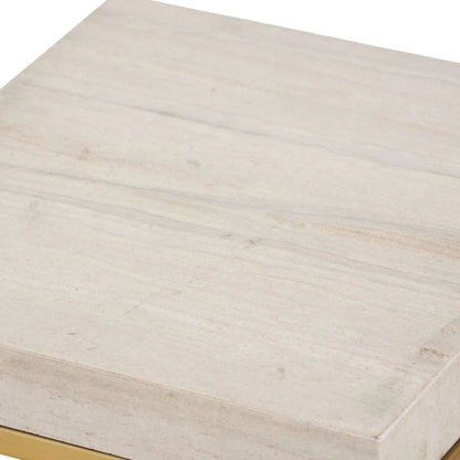 Beige Polished Granite Square Side Table With Burnished Gold Metal Legs – Modern Stone-Top Occasional Table 48x30x30cm | Click Style