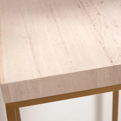 Beige Polished Granite Square Side Table With Burnished Gold Metal Legs – Modern Stone-Top Occasional Table 48x30x30cm | Click Style