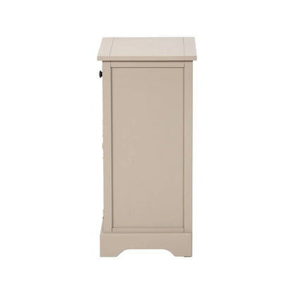 Beige Putty Pine Wood Side Table & Bedside Table with 1 Drawer & 2 Woven Banana Leaf Baskets 70x40x33cm with Black Metal Round Knob Handle – Side View Facing Left | Click Style