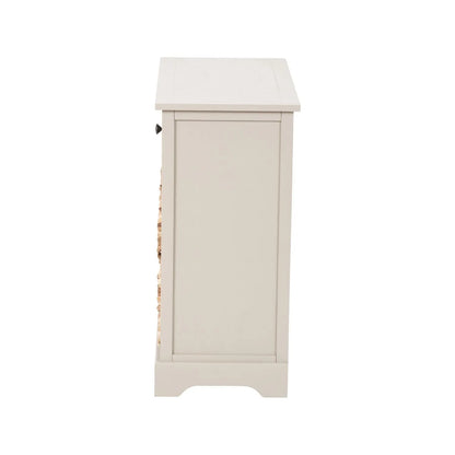 Beige Putty Pine Wood Storage Unit with 2 Drawers & 4 Woven Banana Leaf Baskets with Black Metal Handles 70x76x33cm – Side View Facing Left | Click Style