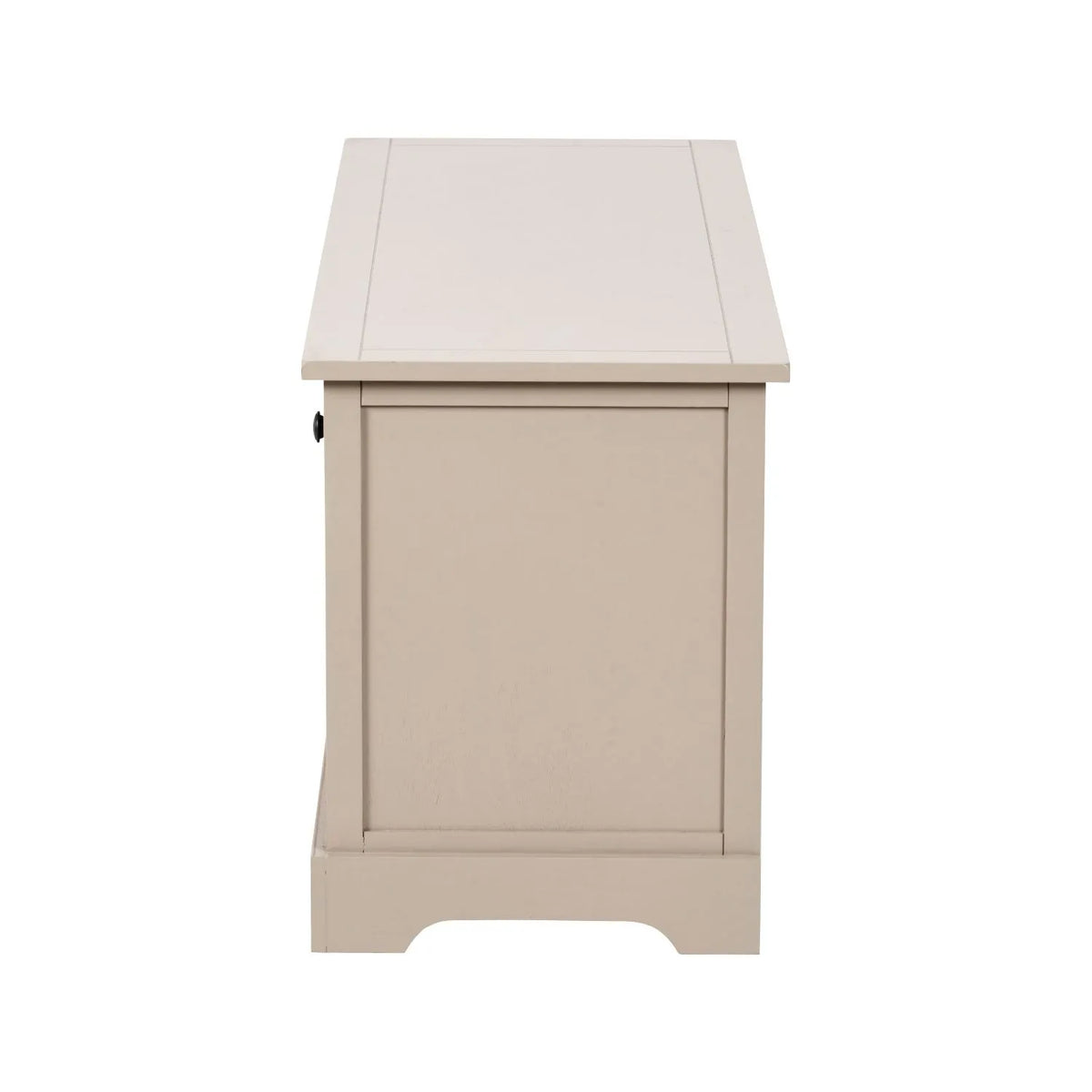 Beige Putty Pine Wood Storage Unit with 3 Drawers Black Handles & 3 Woven Banana Leaf Baskets 50x107x39cm – Side View Facing Left | Click Style