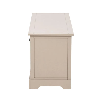 Beige Putty Pine Wood Storage Unit with 3 Drawers Black Handles & 3 Woven Banana Leaf Baskets 50x107x39cm – Side View Facing Left | Click Style