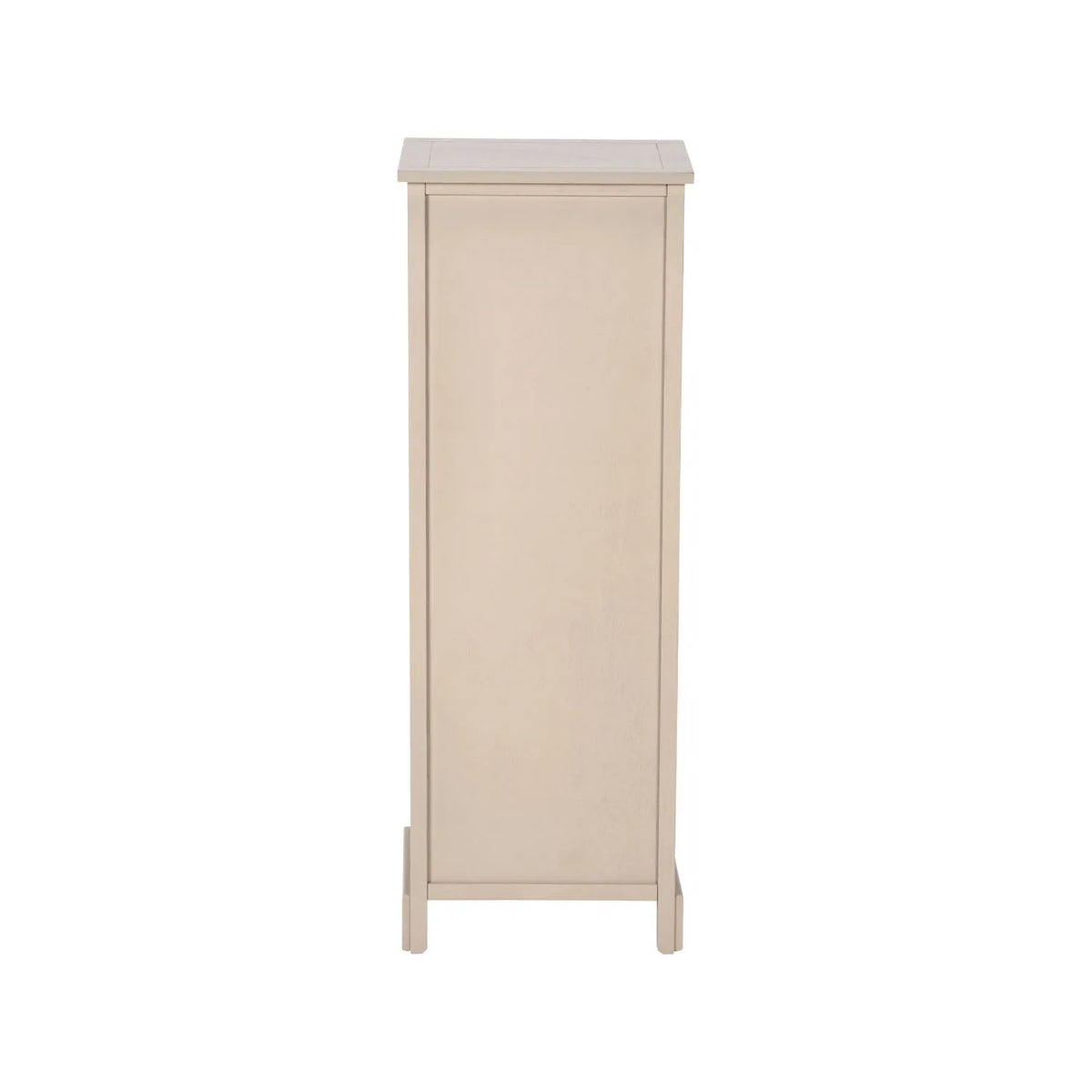 Beige Putty Pine Wood Tallboy Storage Unit with 1 Drawer & 4 Woven Banana Leaf Baskets 113x41x33cm with Black Metal Round Knob Handle – Back View | Click Style