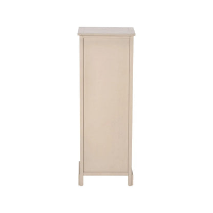 Beige Putty Pine Wood Tallboy Storage Unit with 1 Drawer & 4 Woven Banana Leaf Baskets 113x41x33cm with Black Metal Round Knob Handle – Back View | Click Style