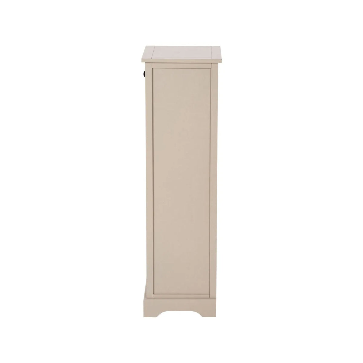Beige Putty Pine Wood Tallboy Storage Unit with 1 Drawer & 4 Woven Banana Leaf Baskets 113x41x33cm with Black Metal Round Knob Handle – Side View Facing Left | Click Style