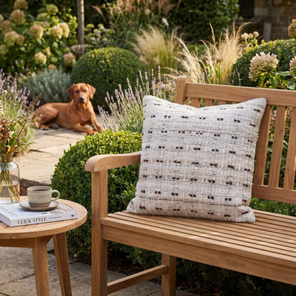 Beige & Brown Square Indoor Outdoor Cushion with Textured Woven Detailing – Recycled Weather-Resistant & Durable 45x45x10cm | Textured Woven Scatter Cushion for Patios Conservatories Garden Furniture & Indoor Living | Click Style