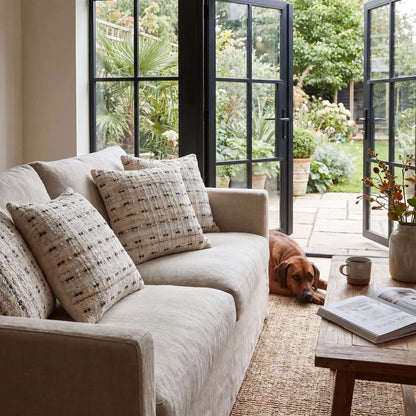 Beige & Brown Square Indoor Outdoor Cushion with Textured Woven Detailing – Recycled Weather-Resistant & Durable 45x45x10cm | Textured Woven Scatter Cushion for Patios Conservatories Garden Furniture & Indoor Living | Click Style