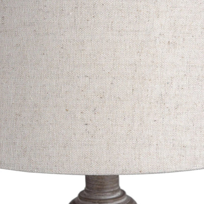 Beige & Brown Rustic Candlestick Table Lamp with Distressed Wooden Base & Tapered Linen Shade 53x25cm - Click Style