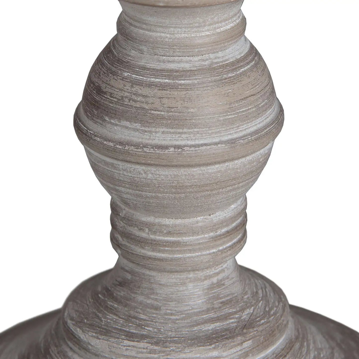 Beige & Grey Rustic Candlestick Table Lamp - Distressed Wood Base with Light Linen Shade 38x20cm - Click Style