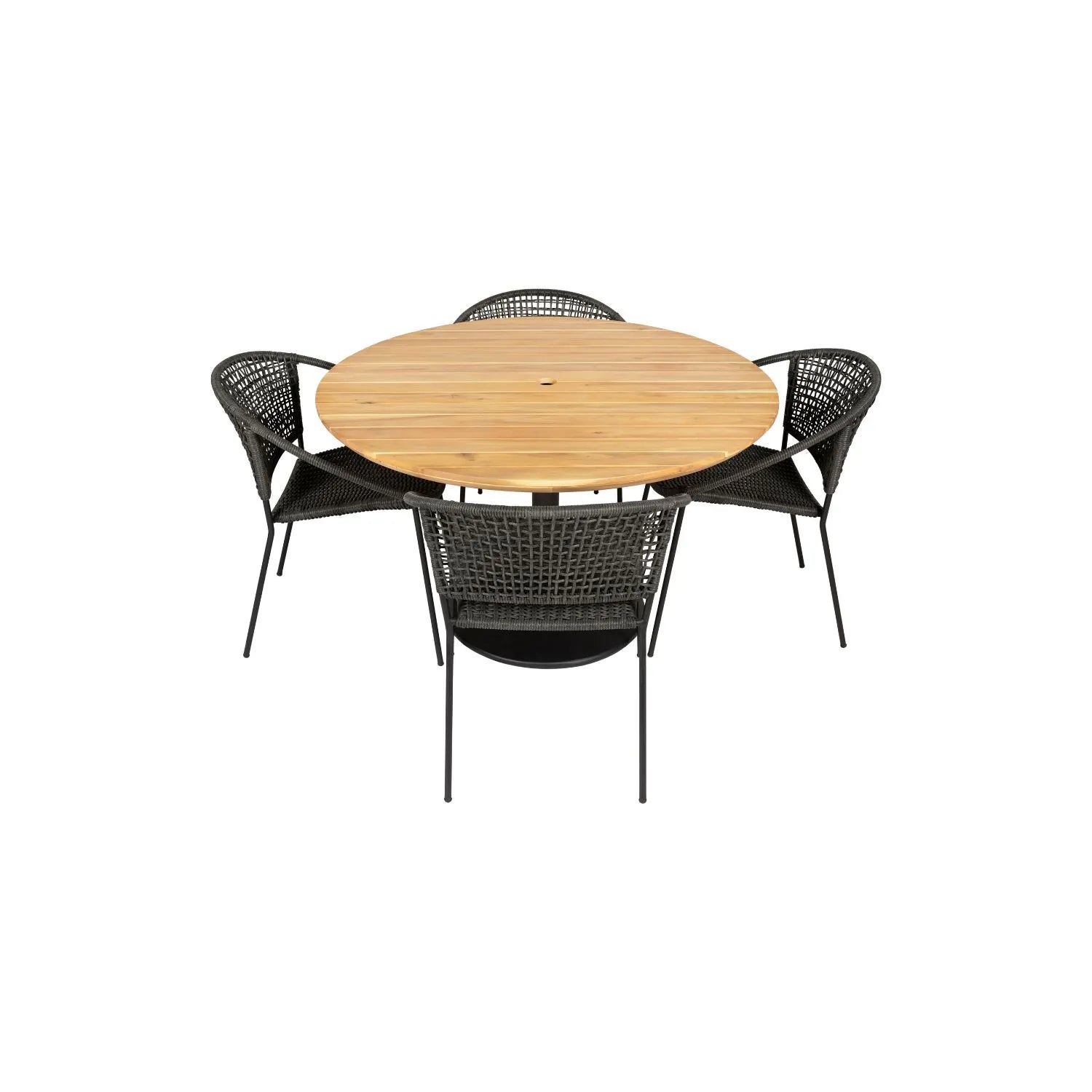 Black 4-Seater Outdoor Rope Garden Dining Set with Acacia Wood