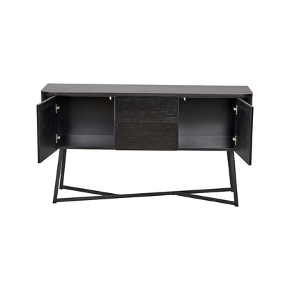 Black Ash Veneer Handle-Free 2 Door 2 Drawer Sideboard with Smooth-Running Drawer Runners & Tapered Black Metal Legs – Scandinavian Style Wooden Storage Cabinet 76x129x40cm | Click Style