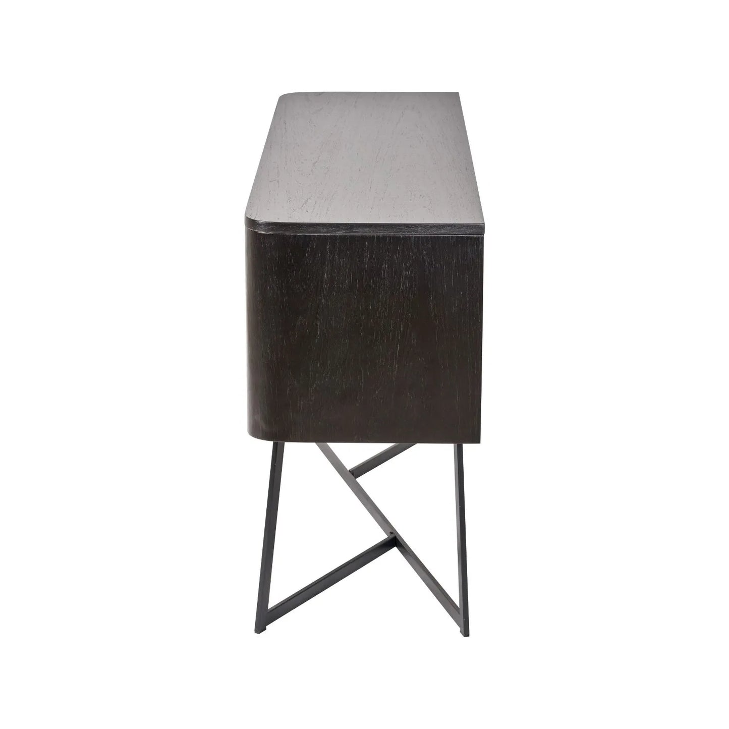 Black Ash Veneer Handle-Free 2 Door 2 Drawer Sideboard with Smooth-Running Drawer Runners & Tapered Black Metal Legs – Scandinavian Style Wooden Storage Cabinet Side 76x129x40cm | Click Style