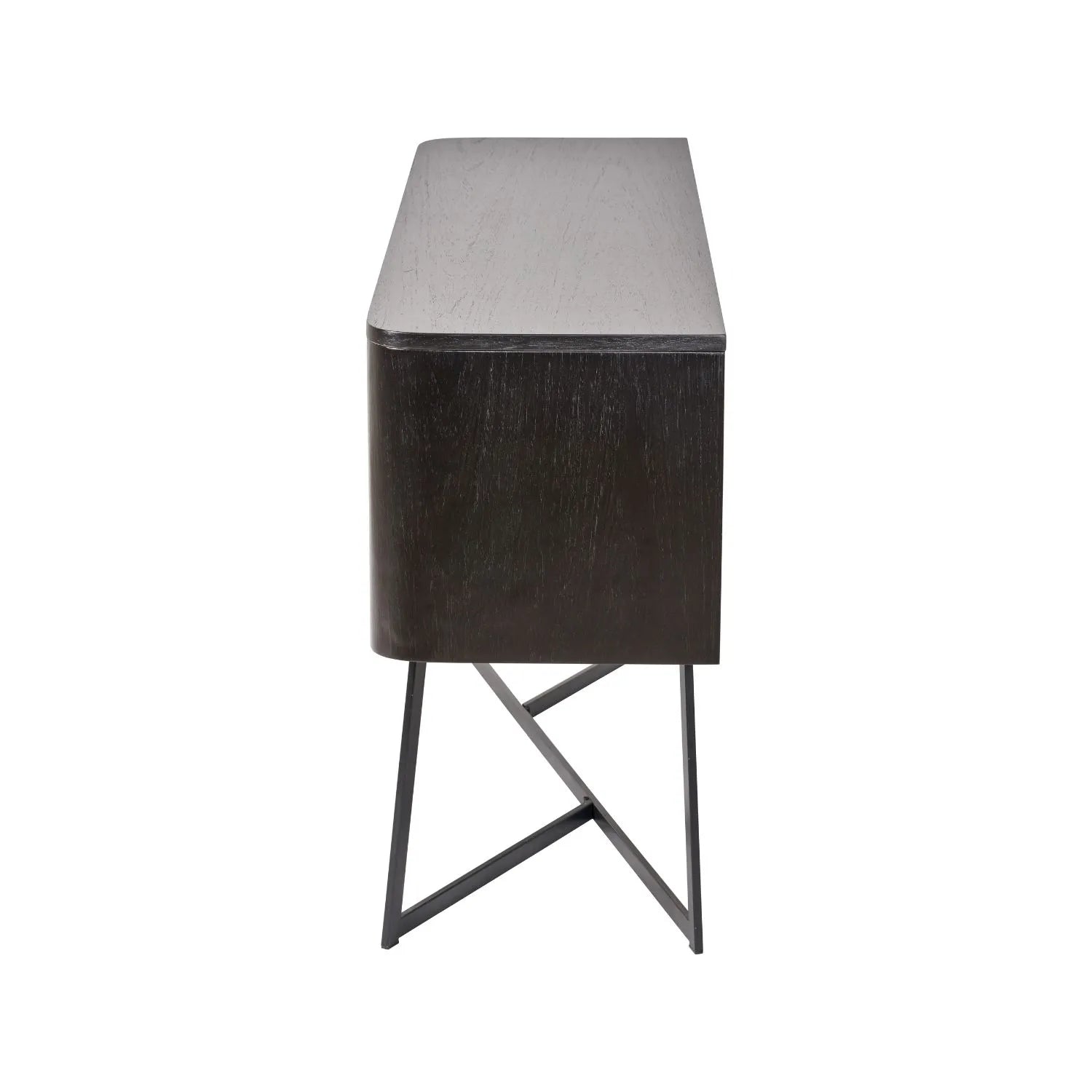 Black Ash Veneer Handle-Free 2 Door 2 Drawer Sideboard with Smooth-Running Drawer Runners & Tapered Black Metal Legs – Scandinavian Style Wooden Storage Cabinet Side 76x129x40cm | Click Style