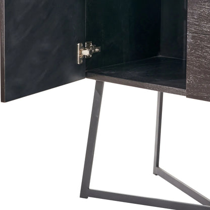 Black Ash Veneer Handle-Free 2 Door 2 Drawer Sideboard with Smooth-Running Drawer Runners & Tapered Black Metal Legs – Scandinavian Style Wooden Storage Cabinet 76x129x40cm | Click Style