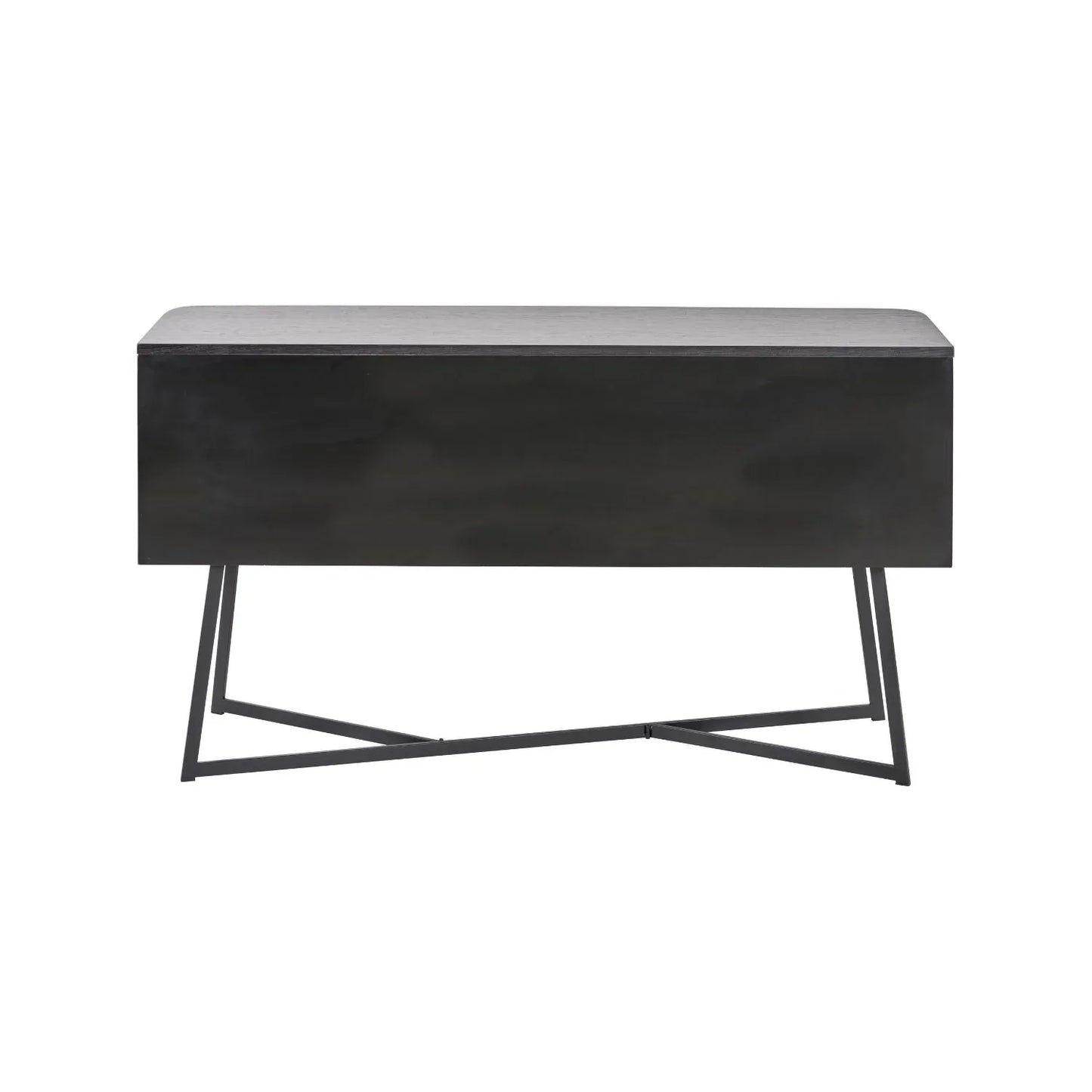 Black Ash Veneer Handle-Free 2 Door 2 Drawer Sideboard with Smooth-Running Drawer Runners & Tapered Black Metal Legs – Scandinavian Style Wooden Storage Cabinet Back 76x129x40cm | Click Style