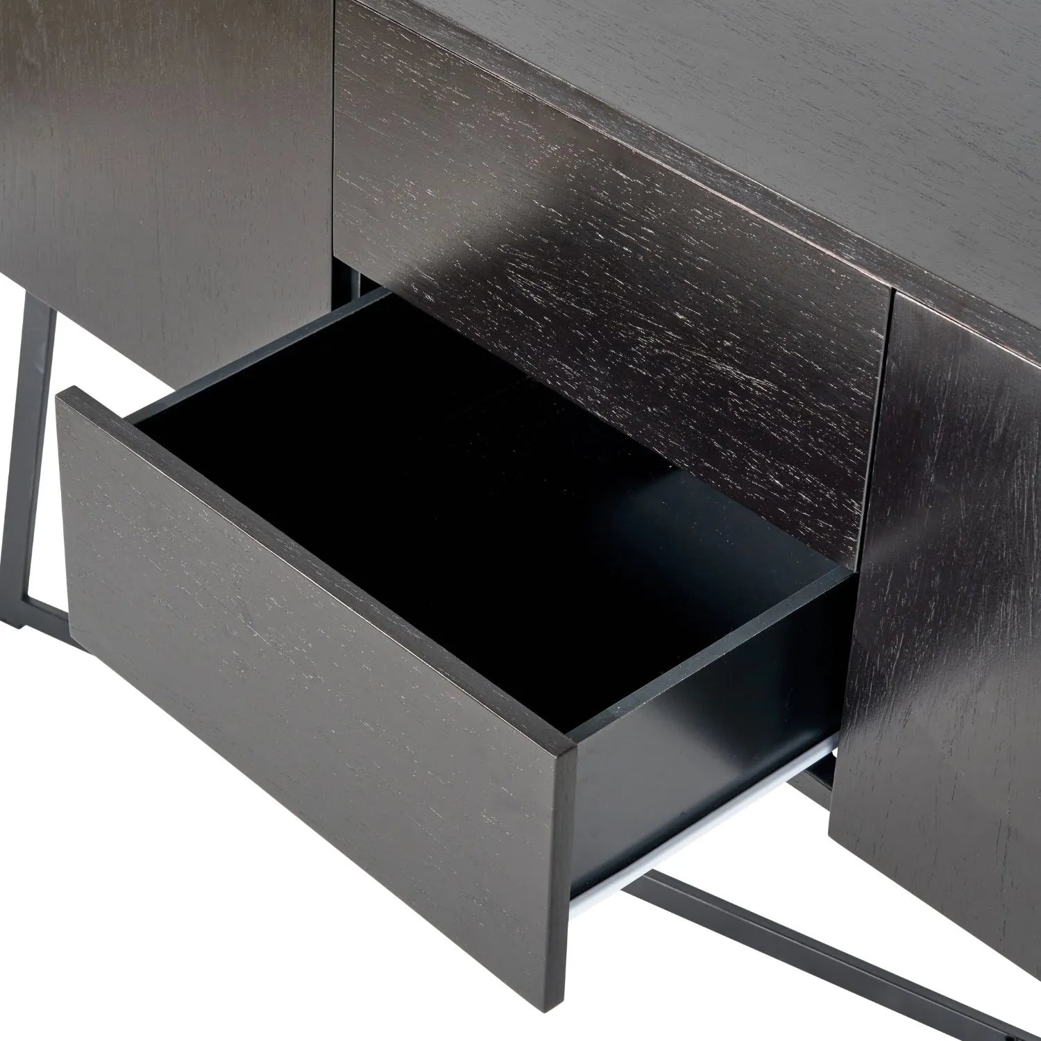 Black Ash Veneer Handle-Free 2 Door 2 Drawer Sideboard with Smooth-Running Drawer Runners & Tapered Black Metal Legs – Scandinavian Style Wooden Storage Cabinet 76x129x40cm | Click Style