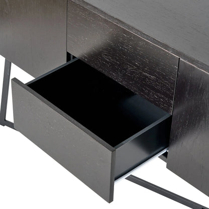 Black Ash Veneer Handle-Free 2 Door 2 Drawer Sideboard with Smooth-Running Drawer Runners & Tapered Black Metal Legs – Scandinavian Style Wooden Storage Cabinet 76x129x40cm | Click Style