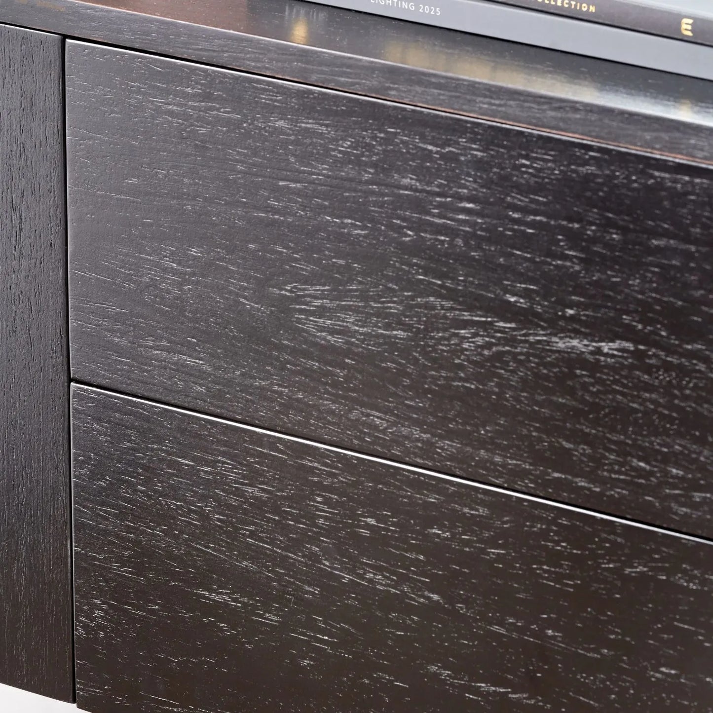 Black Ash Veneer Handle-Free 2 Door 2 Drawer Sideboard with Smooth-Running Drawer Runners & Tapered Black Metal Legs – Scandinavian Style Wooden Storage Cabinet 76x129x40cm | Click Style