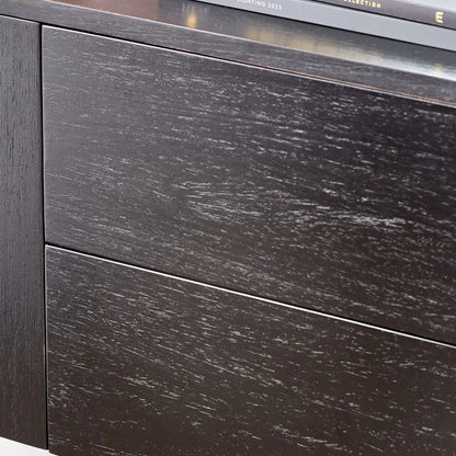 Black Ash Veneer Handle-Free 2 Door 2 Drawer Sideboard with Smooth-Running Drawer Runners & Tapered Black Metal Legs – Scandinavian Style Wooden Storage Cabinet 76x129x40cm | Click Style