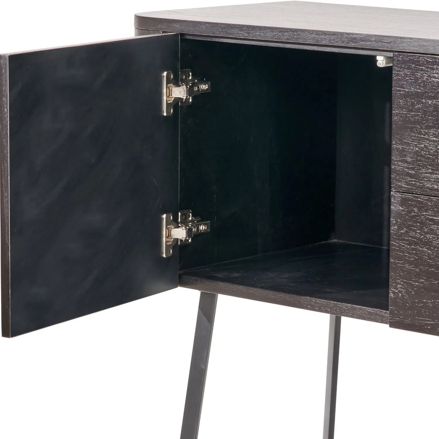 Black Ash Veneer Handle-Free 2 Door 2 Drawer Sideboard with Smooth-Running Drawer Runners & Tapered Black Metal Legs – Scandinavian Style Wooden Storage Cabinet 76x129x40cm | Click Style