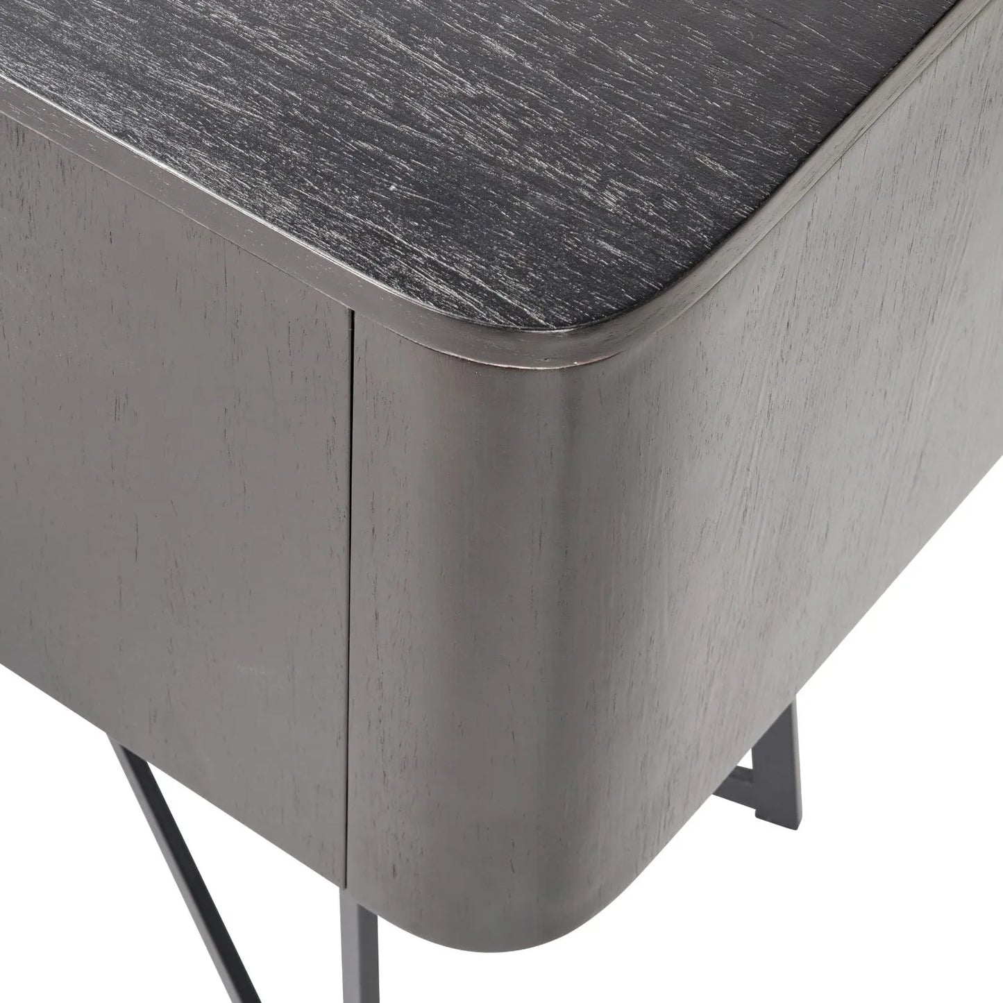 Black Ash Veneer Handle-Free 2 Door 2 Drawer Sideboard with Smooth-Running Drawer Runners & Tapered Black Metal Legs – Scandinavian Style Wooden Storage Cabinet 76x129x40cm | Click Style