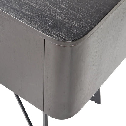 Black Ash Veneer Handle-Free 2 Door 2 Drawer Sideboard with Smooth-Running Drawer Runners & Tapered Black Metal Legs – Scandinavian Style Wooden Storage Cabinet 76x129x40cm | Click Style