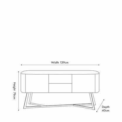 Black Ash Veneer Handle-Free 2 Door 2 Drawer Sideboard with Smooth-Running Drawer Runners & Tapered Black Metal Legs – Scandinavian Style Wooden Storage Cabinet Dimensions 76x129x40cm | Click Style