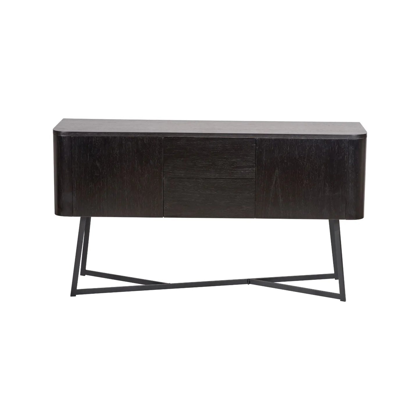 Black Ash Veneer Handle-Free 2 Door 2 Drawer Sideboard with Smooth-Running Drawer Runners & Tapered Black Metal Legs – Scandinavian Style Wooden Storage Cabinet 76x129x40cm | Click Style