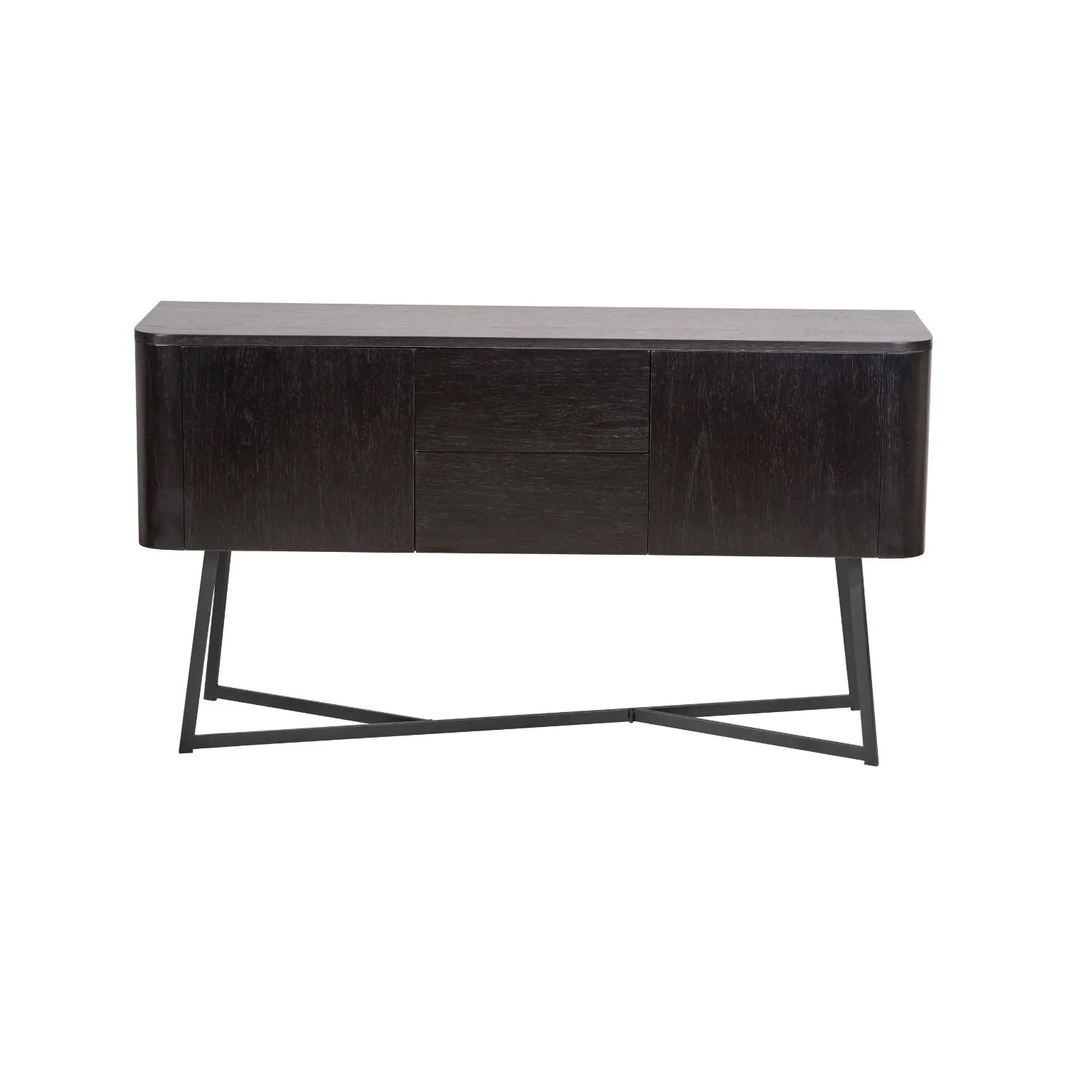 Black Ash Veneer Handle-Free 2 Door 2 Drawer Sideboard with Smooth-Running Drawer Runners & Tapered Black Metal Legs – Scandinavian Style Wooden Storage Cabinet 76x129x40cm | Click Style