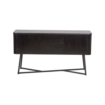 Black Ash Veneer Handle-Free 2 Door 2 Drawer Sideboard with Smooth-Running Drawer Runners & Tapered Black Metal Legs – Scandinavian Style Wooden Storage Cabinet 76x129x40cm | Click Style