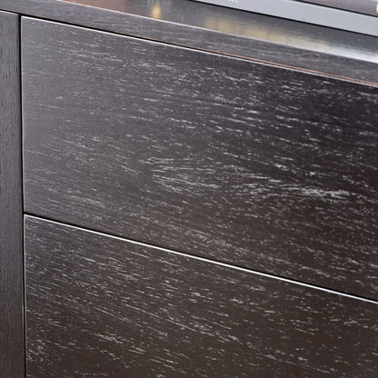 Black Ash Veneer 2 Door Low Sideboard with Internal Shelves, Curved Edges & Tapered Black Metal Legs – Scandinavian Style Wooden Storage Unit 47x120x34cm | Click Style