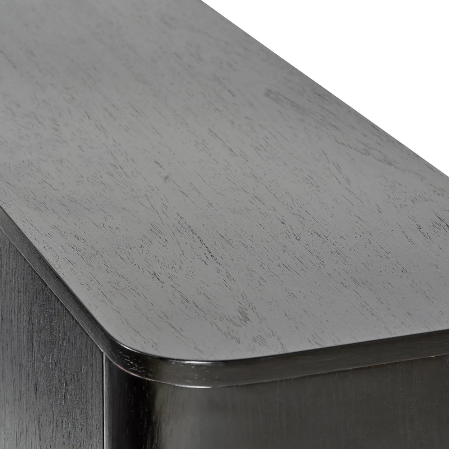 Black Ash Veneer 2 Door Low Sideboard with Internal Shelves, Curved Edges & Tapered Black Metal Legs – Scandinavian Style Wooden Storage Unit 47x120x34cm | Click Style