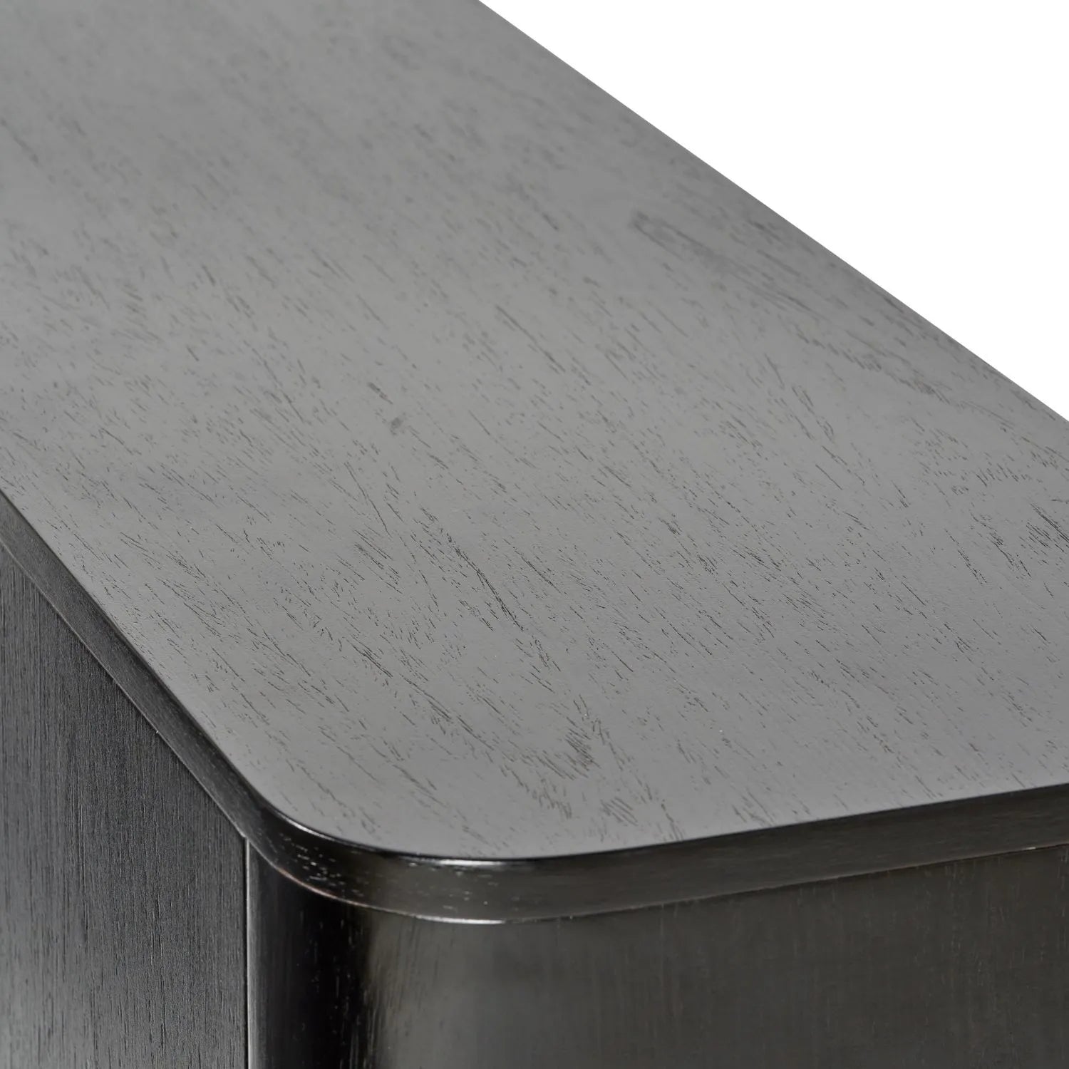 Black Ash Veneer 2 Door Low Sideboard with Internal Shelves, Curved Edges & Tapered Black Metal Legs – Scandinavian Style Wooden Storage Unit 47x120x34cm | Click Style