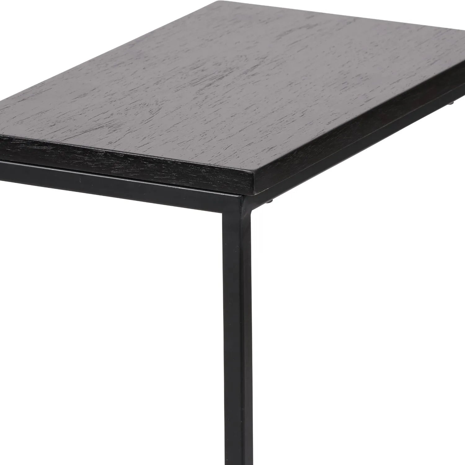 Black Ash Veneer C Table & Sofa Table with Matt Black Metal Frame – Narrow Wooden Supper Side Table 65x40cm - Click Style