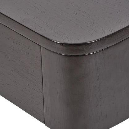 Black Ash Veneer Side Table with 1 Drawer & Tapered Black Metal Frame – Scandinavian Bedside Table with Minimalist Handle-Free Design 60x50x40cm | Click Style