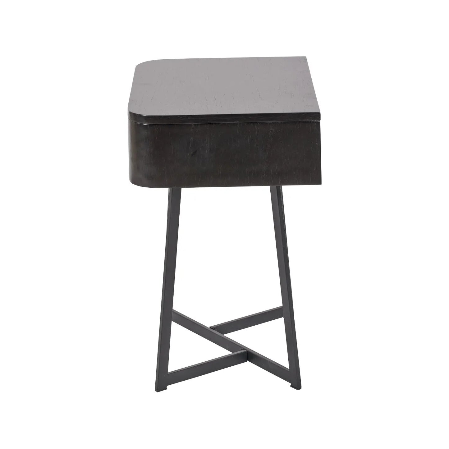 Black Ash Veneer Side Table with 1 Drawer & Tapered Black Metal Frame – Scandinavian Bedside Table with Minimalist Handle-Free Design Side 60x50x40cm | Click Style