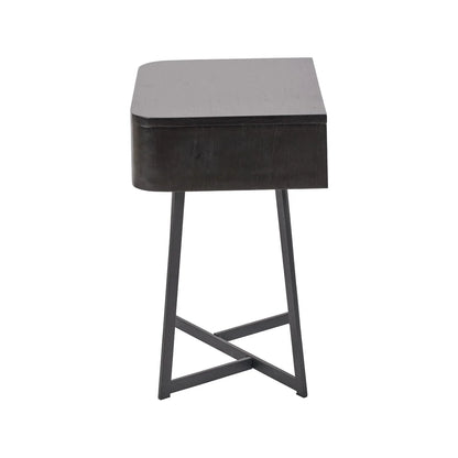 Black Ash Veneer Side Table with 1 Drawer & Tapered Black Metal Frame – Scandinavian Bedside Table with Minimalist Handle-Free Design Side 60x50x40cm | Click Style