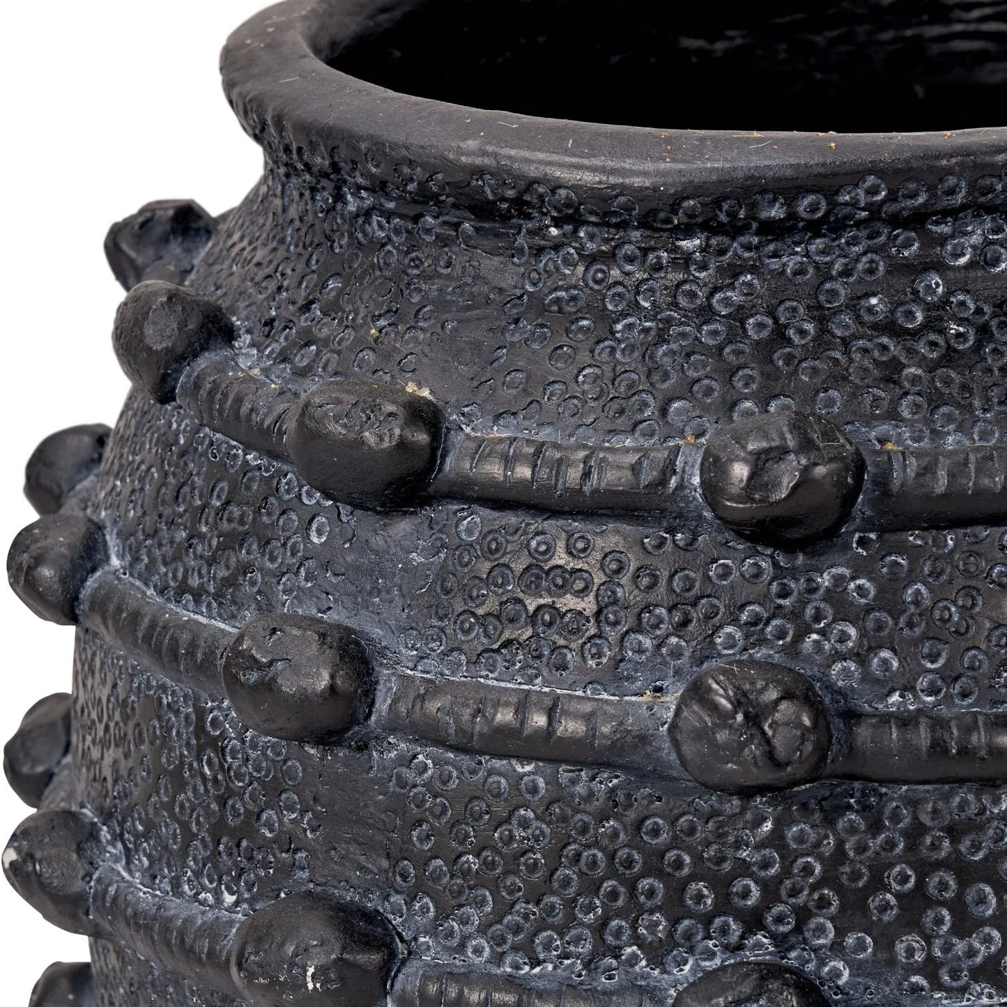 Black bobbled fibrestone decorative planter with textured stone-effect finish, indoor plant pot 29x32x32cm | Click Style